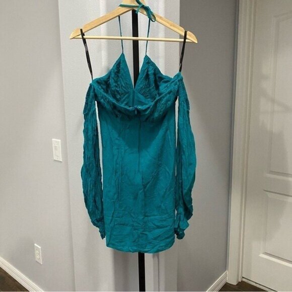 Solare Mini Dress Majorelle Revolve Ocean Blue Polka Dot Off The Shoulder Small - Picture 7 of 9